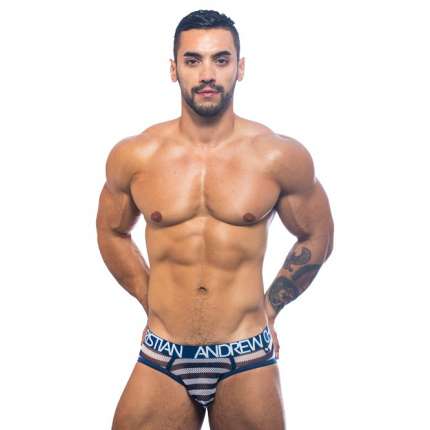 Cueca Andrew Christian Nautical Net Almost Naked Azul Marinho Branco,600079