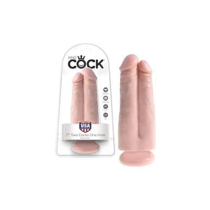 Dildo Realistic King Cock 17.8 cm Two Cocks One Hole White, King Cock