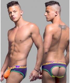 Jockstrap Andrew Christian Peek-A-Boo Locker Room Laranja Neon/Roxo,600005