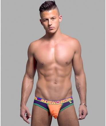 Jockstrap Andrew Christian Peek-A-Boo Locker Room Laranja Neon/Roxo,600005