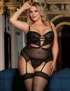 Babydoll R80426P com Ligas Preto Tamanho Grande,160076