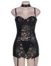 Body R80385P with Garters and Choker Black Size Large