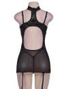 Body R80385P com Ligas e Gargantilha Preto Tamanho Grande