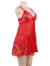 Babydoll Floral Renda Macia Vermelho Tamanho Grande,160082