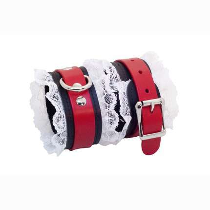 Shackles, Leather, Red with White Lace,3323827