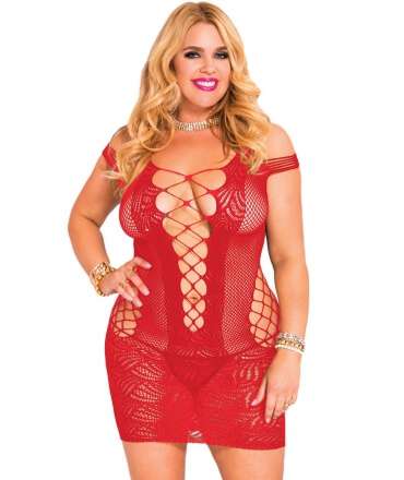 Mini Dress Red Mesh Hollow 197026