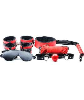 Kit BDSM Vermelho e Preto - 7 peças,030570500