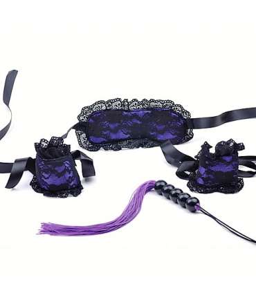 Kit Bondage 3 Peças em Renda Roxo,338011