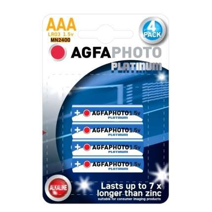 Pack 4 Pilhas Alcalinas AGFA Photo Platinum LR03 AAA 1,5V,MN2400