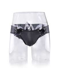 Cueca Homem Couro Sintético Laços Preto,339022