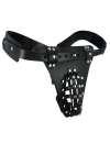 Chastity belt Men's Leather with Harness for Plug Anal 143010