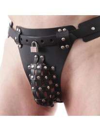 Cinto de Castidade Masculina de Couro com Harness para Plug Anal,143010