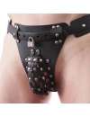 Chastity belt Men's Leather with Harness for Plug Anal 143010