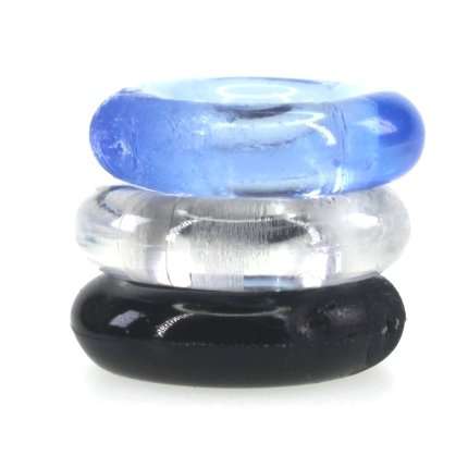 3 x Cockring Stay Hard Azul Preto e Transparente,130032