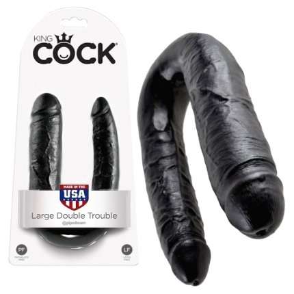 Dildo Duplo Realístico Large Double Trouble King Cock Preto 18 cm,224004