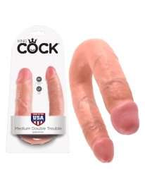 Double Dildo Realistic Medium Double Trouble King Cock Beige 14 cm 224008