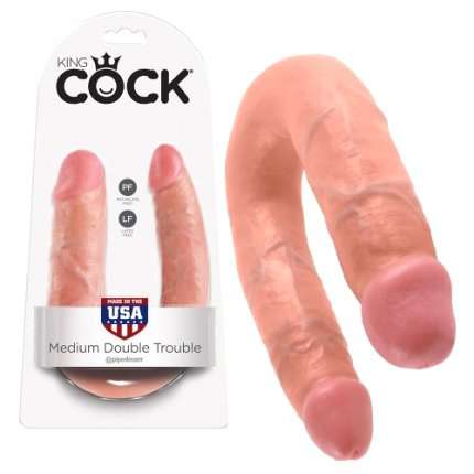 Dildo Duplo Realístico Medium Double Trouble King Cock Bege 14 cm,224008