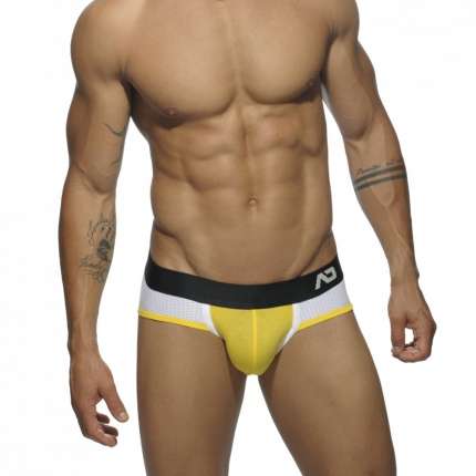 Underwear Addicted Contrast Mesh Side Brief, Yellow 500198