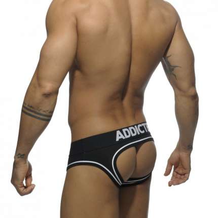 Underwear Addicted Double Piping Bottomless Brief Black 500204